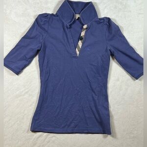 Women’s Burberry London Genuine XS Novacheck Polo Shirt Mock Collar Teal Blue